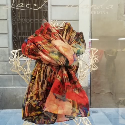 Silk scarf. La Bufanda design. Multicolor flower print